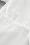 Casual Solid Color Lace Up Buttons Turndown Collar Tops