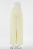 Elegant Solid Color Fringed Trim Patchwork Zipper Regular High Waist Straight Solid Color Bottoms