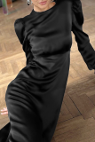 Daily Elegant Solid Color Zipper O Neck A Line Dresses