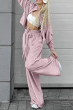 Casual Street Solid Color Pocket Lace Up Turndown Collar Long Sleeve Two Pieces