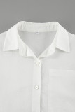 Casual Solid Color Lace Up Buttons Turndown Collar Tops