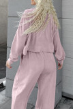 Casual Street Solid Color Pocket Lace Up Turndown Collar Long Sleeve Two Pieces