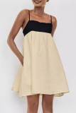 Casual Solid Color Pocket Backless Contrast Square Neck Sling Dresses