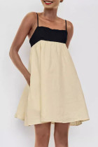 Casual Solid Color Pocket Backless Contrast Square Neck Sling Dresses