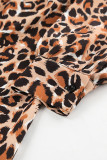 Elegant Leopard Buttons Patchwork Peter Pan Collar A Line Dresses