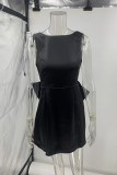Sexy Party Solid Color Backless Bow Decor O Neck Evening Dresses