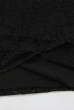 Sexy Solid Color Lace Hollow Out Off Shoulder Lace Dress Dresses