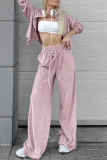 Casual Street Solid Color Pocket Lace Up Turndown Collar Long Sleeve Two Pieces