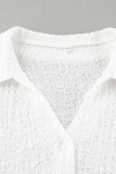 Daily Solid Color Buttons Ruched Turndown Collar Tops
