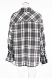 Casual Daily Plaid Patchwork Contrast Turndown Collar Tops