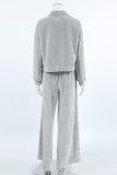 Casual Street Solid Color Pocket Lace Up Turndown Collar Long Sleeve Two Pieces