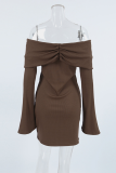 Sexy Solid Color Ruched Off Shoulder Wrapped Skirt Dresses