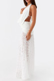 Sexy Flowers Lace Up Backless Halter Long Dresses