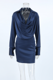 Sexy Solid Color Ruched Irregular Pile Heap Collar Shirt Dresses