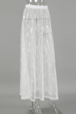 Sexy Solid Color Lace Hollow Out Loose High Waist Type A Solid Color Bottoms