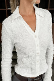Daily Solid Color Buttons Ruched Turndown Collar Tops