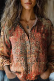 Casual Floral Print Contrast Turndown Collar Tops
