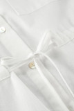 Casual Solid Color Lace Up Buttons Turndown Collar Tops