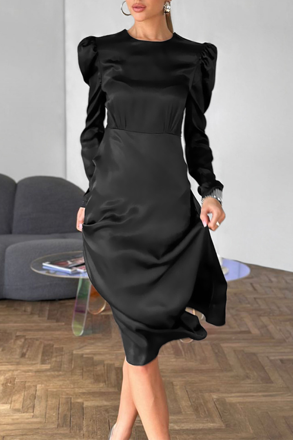 Daily Elegant Solid Color Zipper O Neck A Line Dresses
