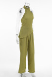 Street Daily Solid Color Backless Ruched Halter Sleeveless Two Pieces