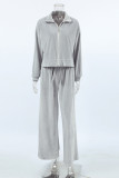Casual Street Solid Color Pocket Lace Up Turndown Collar Long Sleeve Two Pieces