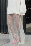Sexy Solid Color Lace Hollow Out Loose High Waist Type A Solid Color Bottoms