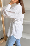 Casual Solid Color Lace Up Buttons Turndown Collar Tops