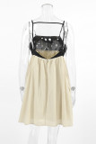 Casual Solid Color Pocket Backless Contrast Square Neck Sling Dresses