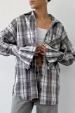 Casual Daily Plaid Patchwork Contrast Turndown Collar Tops