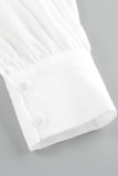 Casual Solid Color Buckle Mandarin Collar A Line Dresses