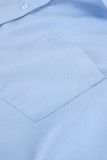 Casual Solid Color Pocket Buttons Turndown Collar Long Sleeve Two Pieces