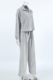 Casual Street Solid Color Pocket Lace Up Turndown Collar Long Sleeve Two Pieces