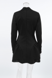 Casual Solid Color Patchwork Ruffle Zipper Turtleneck A Line Dresses