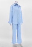 Casual Solid Color Pocket Buttons Turndown Collar Long Sleeve Two Pieces