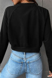 Casual Letter Print Contrast O Neck Tops