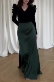 Prom Elegant Solid Color Ruched Contrast Velvet V Neck Evening Dresses