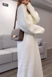 Casual Solid Color Slit O Neck Sweater Dress Dresses