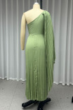 Prom Elegant Solid Color Ruched Pleated Sloping Shoulder Evening Dresses