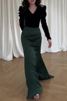 Prom Elegant Solid Color Ruched Contrast Velvet V Neck Evening Dresses
