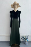 Prom Elegant Solid Color Ruched Contrast Velvet V Neck Evening Dresses
