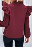 Daily Solid Color Buttons Ruffle V Neck Tops