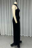 Sexy Solid Color Hollow Out Half A Turtleneck Sleeveless Two Pieces