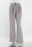 Casual Solid Color Buttons Loose High Waist Straight Solid Color Bottoms