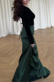 Prom Elegant Solid Color Ruched Contrast Velvet V Neck Evening Dresses