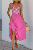 Bohemian Geometric Print Backless Contrast Halter Printed Dresses