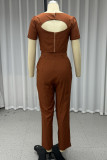 Casual Solid Color Zipper Square Neck Sleeveless Two Pieces