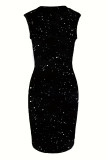 Elegant Solid Color Sequined O Neck Wrapped Skirt Dresses
