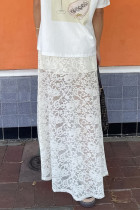 Sexy Solid Color Lace Loose High Waist Type A Solid Color Bottoms