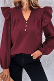 Daily Solid Color Buttons Ruffle V Neck Tops