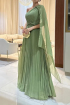 Prom Elegant Solid Color Ruched Pleated Sloping Shoulder Evening Dresses
